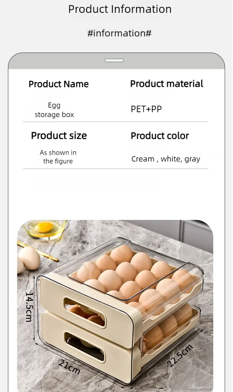 Stackable Refrigerator Egg Organizer Drawer